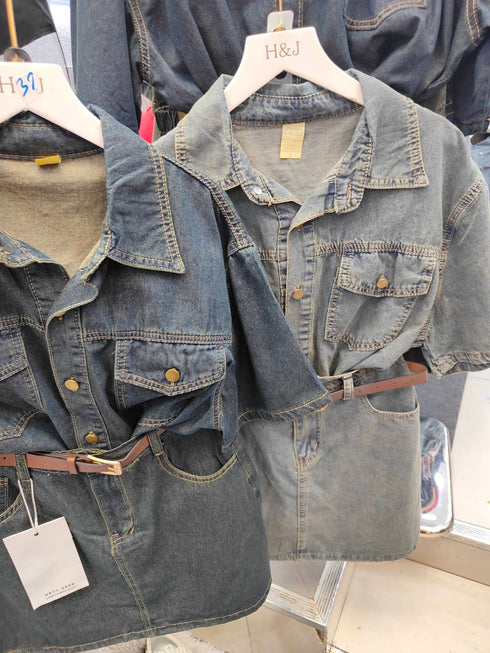 Casual Trendy Denim Shirt With Mini Skirts